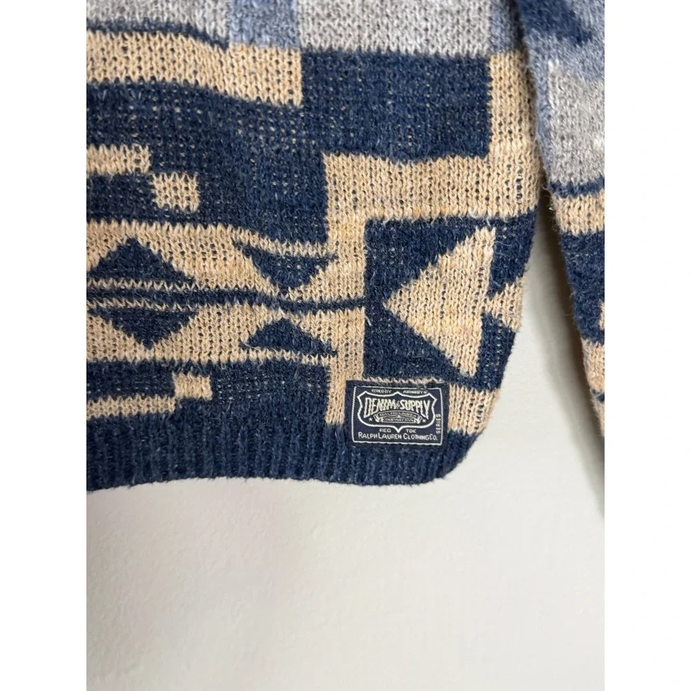 Denim & Supply Ralph Lauren Henley Sweater L Blue Southwestern Cotton Heritage